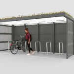 Fahrradüberdachung Progress mit Solarbeleuchtung und Dachbegrünung