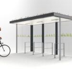 Fahrradüberdachung Progress mit Dachbegrünung Solarbeleuchtung und Seitenwandbeklebung
